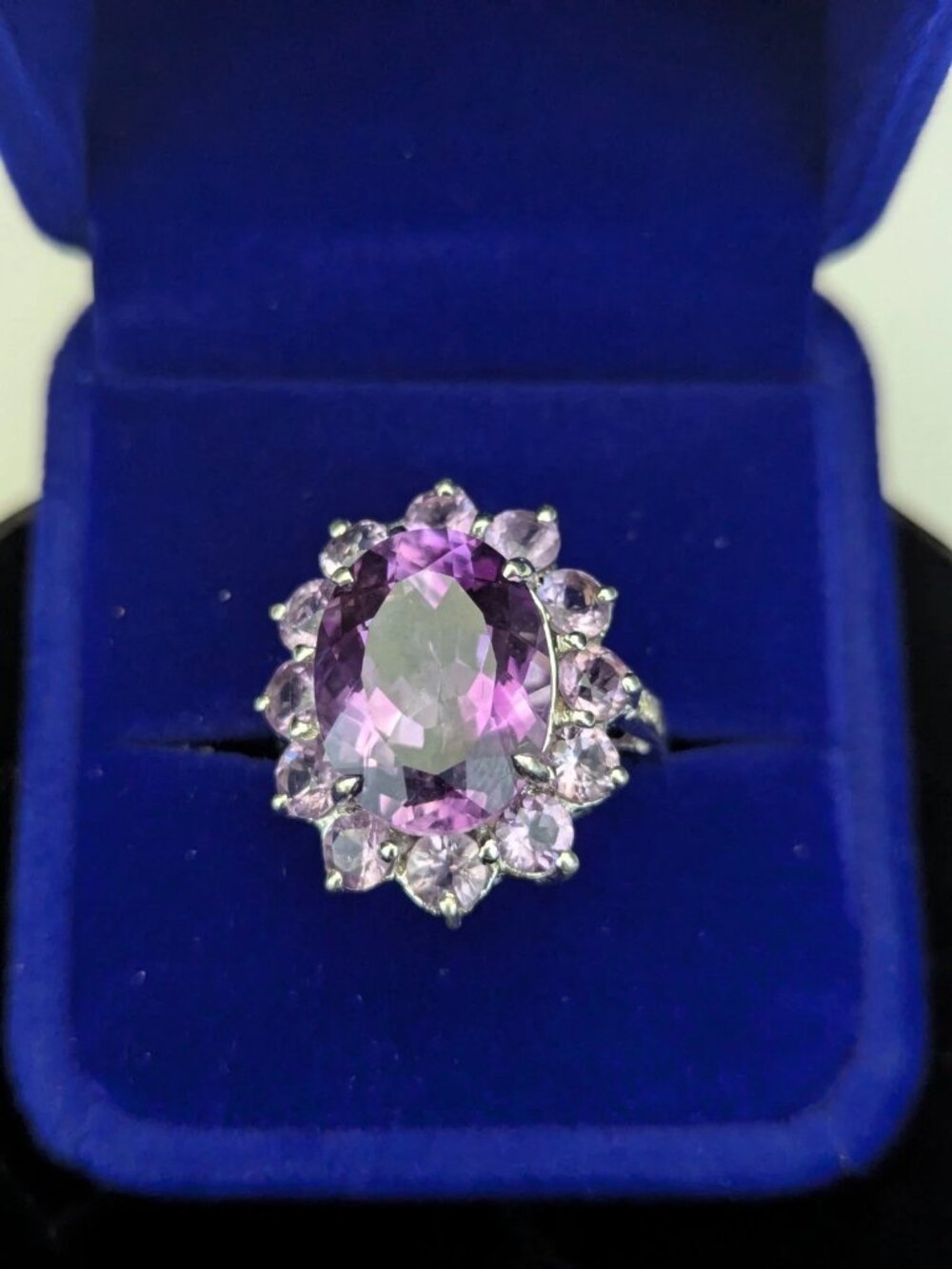 Purple Amethyst Sterling Silver 925 Marked AVE Cocktail Ring S.8.5